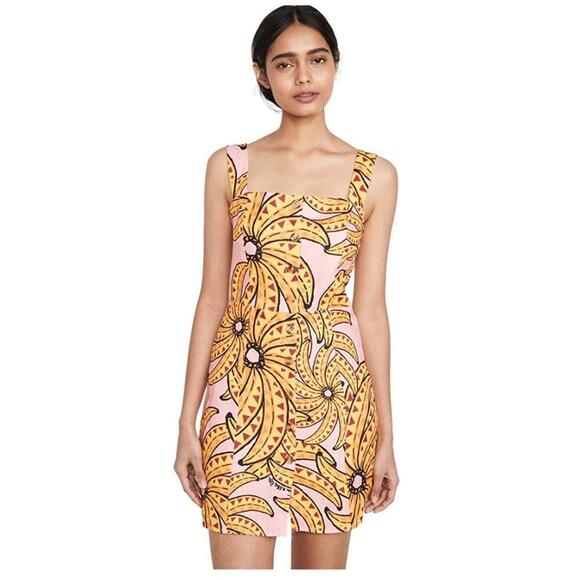 FARM Rio Banana Pitta Dress Women’s Medium – Pink Multi Linen Button Down Mini - Picture 2 of 8